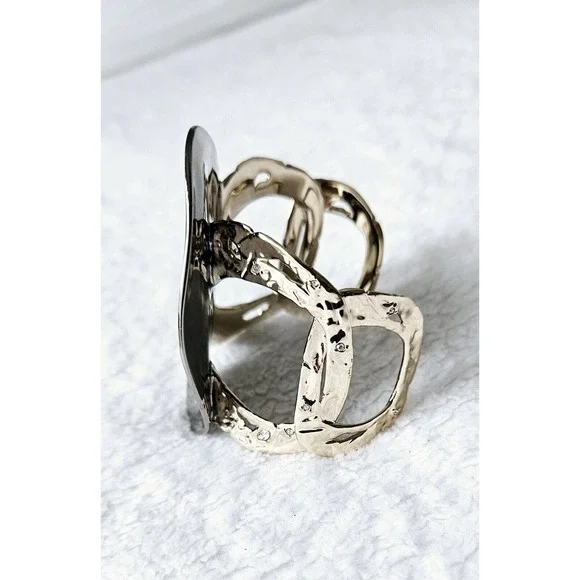 ALEXIS BITTAR liquid-molten rocky disk link Swarovski crystal bracelet cuff $435 - Picture 6 of 12